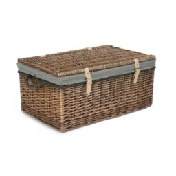 Red Hamper 62cm Antique Wash Picnic Basket Grey Cotton Lining - thumbnail 2