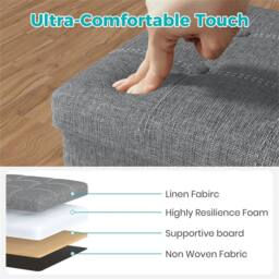 Kelvenix Grey Multifunctional Folding Storage Ottoman Seat Stool in Light Grey - Size: 600mm - thumbnail 4