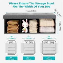 Kelvenix Grey Multifunctional Folding Storage Ottoman Seat Stool in Light Grey - Size: 600mm - thumbnail 3