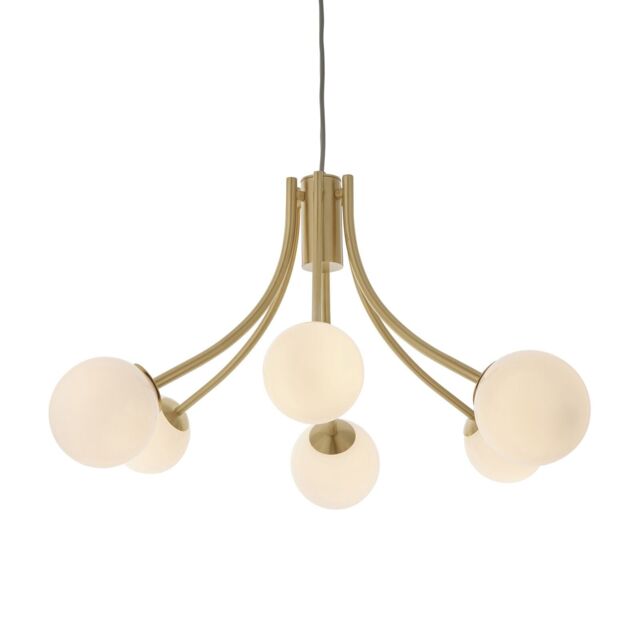 Loops Ceiling Pendant Light Satin Brass Plate & Opal Glass 6 x 3W LED G9 in Clear - image 1