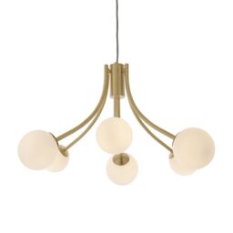 Loops Ceiling Pendant Light Satin Brass Plate & Opal Glass 6 x 3W LED G9 in Clear - thumbnail 1