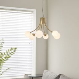 Loops Ceiling Pendant Light Satin Brass Plate & Opal Glass 6 x 3W LED G9 in Clear - thumbnail 5