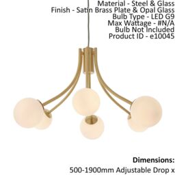 Loops Ceiling Pendant Light Satin Brass Plate & Opal Glass 6 x 3W LED G9 in Clear - thumbnail 2