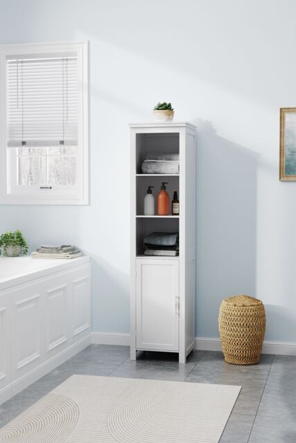H&O Direct Bathroom Tall Freestanding Cabinet with Door in White - image 1
