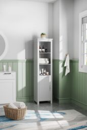 H&O Direct Bathroom Tall Freestanding Cabinet with Door in White - thumbnail 2
