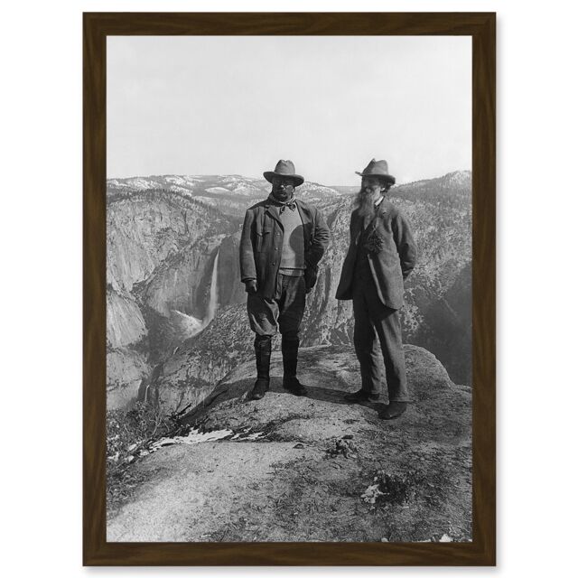 Artery8 President Teddy Roosevelt John Muir Yosemite 1906 Photo A4 Artwork Framed Wall Art Print in Brown - image 1