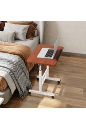 Living and Home Height Adjustable Tiltable Mobile Laptop Desk in Walnut