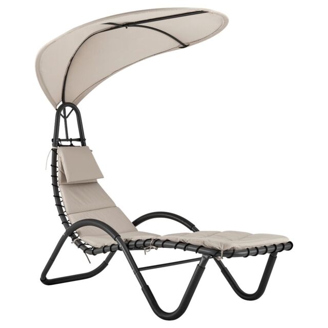 LIVIVO Bali Sun Lounger Relaxing Chair with Canopy Shade & Padded Cushions in Beige - image 1