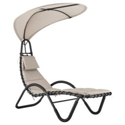 LIVIVO Bali Sun Lounger Relaxing Chair with Canopy Shade & Padded Cushions in Beige