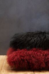 Orsina Black Mongolian Lamb Fur Square Cushion, Luxe Fluffy Textured Throw Pillow with Polyester Reverse in Navy - thumbnail 3