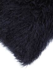 Orsina Black Mongolian Lamb Fur Square Cushion, Luxe Fluffy Textured Throw Pillow with Polyester Reverse in Navy - thumbnail 4