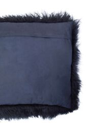 Orsina Black Mongolian Lamb Fur Square Cushion, Luxe Fluffy Textured Throw Pillow with Polyester Reverse in Navy - thumbnail 6