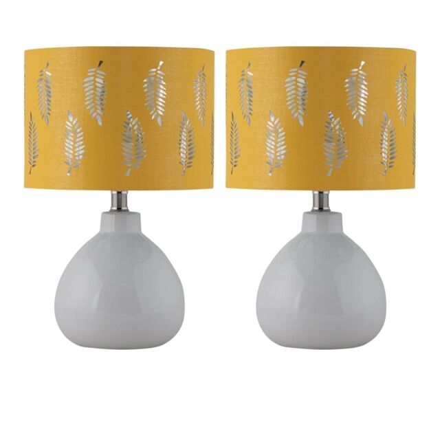 First Choice Lighting Set of 2 Tuscan - White Ceramic Lamps with Ochre Fern Shade - image 1