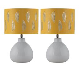 First Choice Lighting Set of 2 Tuscan - White Ceramic Lamps with Ochre Fern Shade - thumbnail 1