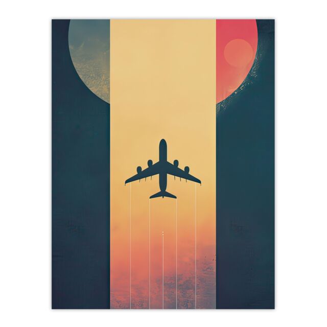 "Artery8 Retro Futurism Travel Design Planet Aeroplane Wall Art Print - Size: W12"" x H16""" - image 1