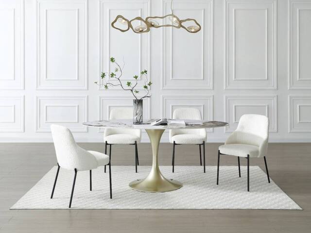 Vente-unique 8 - Seater Dining Table In Ceramic & Golden Metal - White & Grey in Metallic Gold - image 1