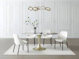 Vente-unique 8 - Seater Dining Table In Ceramic & Golden Metal - White & Grey in Metallic Gold - thumbnail 4