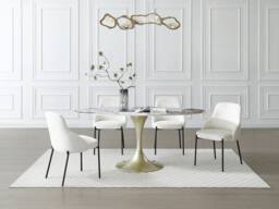 Vente-unique 8 - Seater Dining Table In Ceramic & Golden Metal - White & Grey in Metallic Gold