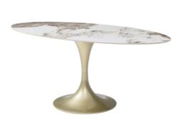 Vente-unique 8 - Seater Dining Table In Ceramic & Golden Metal - White & Grey in Metallic Gold - thumbnail 6