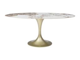 Vente-unique 8 - Seater Dining Table In Ceramic & Golden Metal - White & Grey in Metallic Gold - thumbnail 5