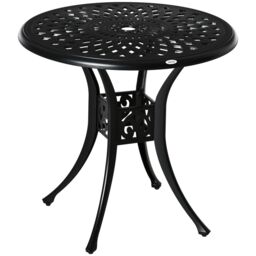 OUTSUNNY 78 cm Round Garden Dining Table with Parasol Hole in Black - thumbnail 2