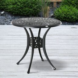 OUTSUNNY 78 cm Round Garden Dining Table with Parasol Hole in Black - thumbnail 1