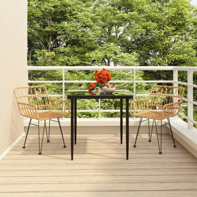 Berkfield Home 3 Piece Garden Dining Set Poly Rattan in Brown - image 1