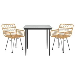Berkfield Home 3 Piece Garden Dining Set Poly Rattan in Brown - thumbnail 3