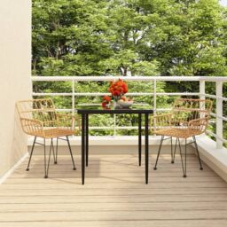 Berkfield Home 3 Piece Garden Dining Set Poly Rattan in Brown - thumbnail 1