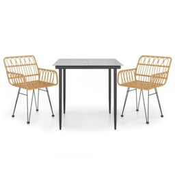 Berkfield Home 3 Piece Garden Dining Set Poly Rattan in Brown - thumbnail 2