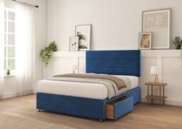 "Sloomy Texas Plush Divan Bed Base 2 Drawers Same Side With 26"" Strutted Headboard in Navy - Size: Small Single" - thumbnail 2
