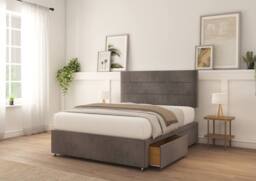 "Sloomy Texas Plush Divan Bed Base 2 Drawers Same Side With 26"" Strutted Headboard in Navy - Size: Small Single" - thumbnail 4