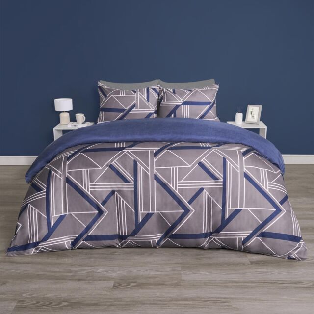 OHS Geo Duvet Cover Set Quilt Pillowcase Bedding Abstract Reversible in Charcoal - Size: Double - image 1