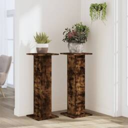 Berkfield Home Plant Stands 2 pcs Smoked Oak 30x30x80 cm Engineered Wood in Brown - Size: 30 x 30 x 80 cm - thumbnail 1