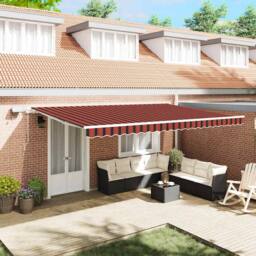 Berkfield Home Manual Retractable Awning with LED in Orange & Brown, 500x350 cm - thumbnail 2