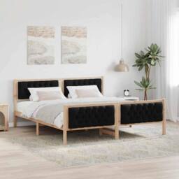 Berkfield Home Bed Frame with Headboard Black 180 x 200 cm Solid Pine Wood in Natural - thumbnail 1
