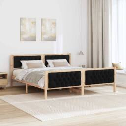 Berkfield Home Bed Frame with Headboard Black 180 x 200 cm Solid Pine Wood in Natural - thumbnail 4