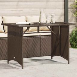 Berkfield Home Garden Table with Glass Top Brown 110x68x70 cm Poly Rattan - Size: 110 x 68 x 70 cm - thumbnail 1