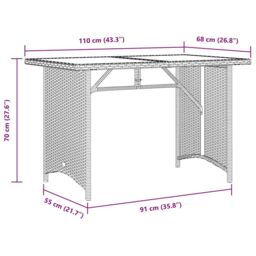 Berkfield Home Garden Table with Glass Top Brown 110x68x70 cm Poly Rattan - Size: 110 x 68 x 70 cm - thumbnail 9