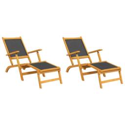 Berkfield Home Outdoor Deck Chairs 2 pcs Solid Wood Acacia & Textilene in Brown - thumbnail 3