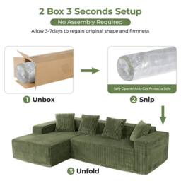 Dprodo 261CM Modular Left L-Shaped Sectional Sofa, 4 Seater Corner Sofa in Green - thumbnail 9