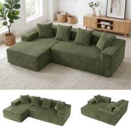 Dprodo 261CM Modular Left L-Shaped Sectional Sofa, 4 Seater Corner Sofa in Green - thumbnail 2