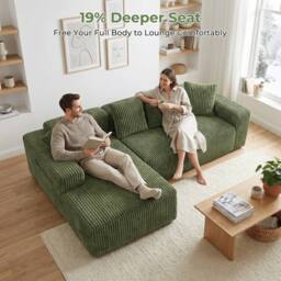 Dprodo 261CM Modular Left L-Shaped Sectional Sofa, 4 Seater Corner Sofa in Green - thumbnail 4