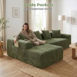 Dprodo 261CM Modular Left L-Shaped Sectional Sofa, 4 Seater Corner Sofa in Green - thumbnail 5