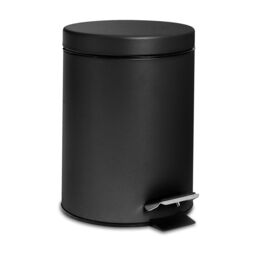 Harbour Housewares 3L Round Bathroom Pedal Bin - Stainless Steel Slim Rubbish Dustbin in Black