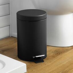 Harbour Housewares 3L Round Bathroom Pedal Bin - Stainless Steel Slim Rubbish Dustbin in Black - thumbnail 5