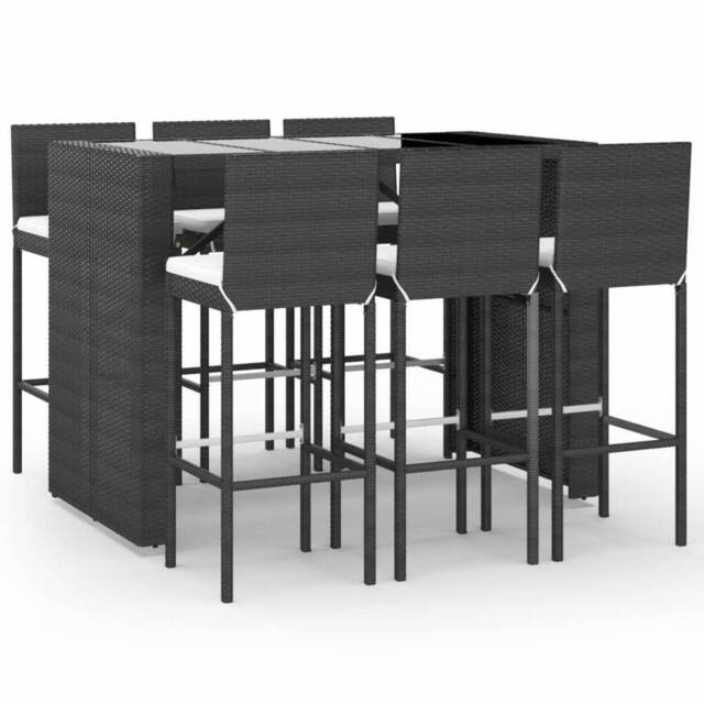 Berkfield Home 7 Piece Garden Bar Set with Cushions Black Poly Rattan - image 1