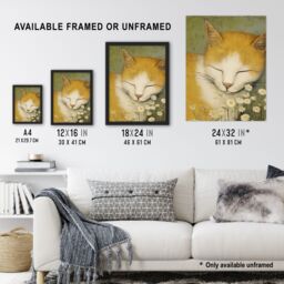 Artery8 Sleeping w/ The Daisies Artwork By Gillian Keenan Cat Sleeping In Wildflower Meadow Pastel Colour Oil Painting Unframed Wall Art Print Poster - thumbnail 3