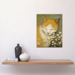 Artery8 Sleeping w/ The Daisies Artwork By Gillian Keenan Cat Sleeping In Wildflower Meadow Pastel Colour Oil Painting Unframed Wall Art Print Poster - thumbnail 4