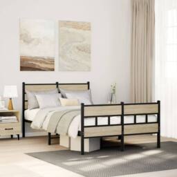 Berkfield Home Metal Bed Frame without Mattress Sonoma Oak 120x190 cm Small Double in Brown - thumbnail 2